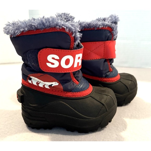 Sorel Snow Commander Boots Toddler Boys 6 Blue Red Fleece Lined Winter Snow - Picture 1 of 16